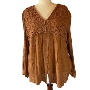 Crochet Babydoll Blouse Fall Staple Russet Boho Western